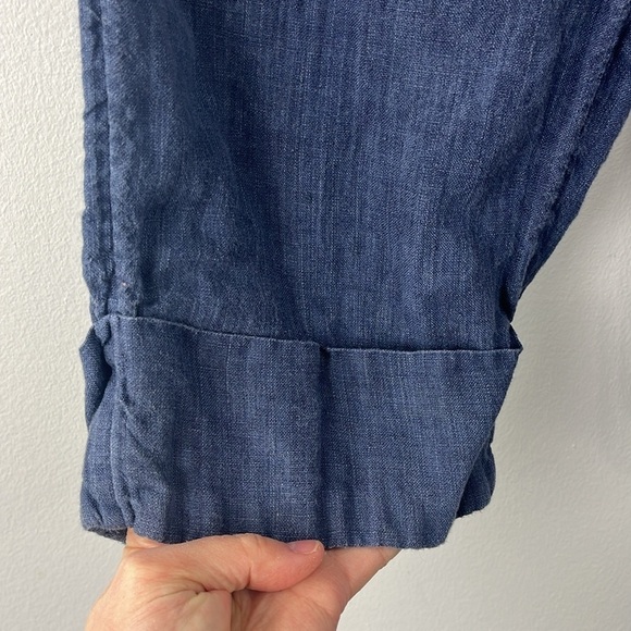 Sigrid Olsen Blue 100% Linen Cropped Rolled Cuffed Pants Womens Size M - Picture 7 of 9